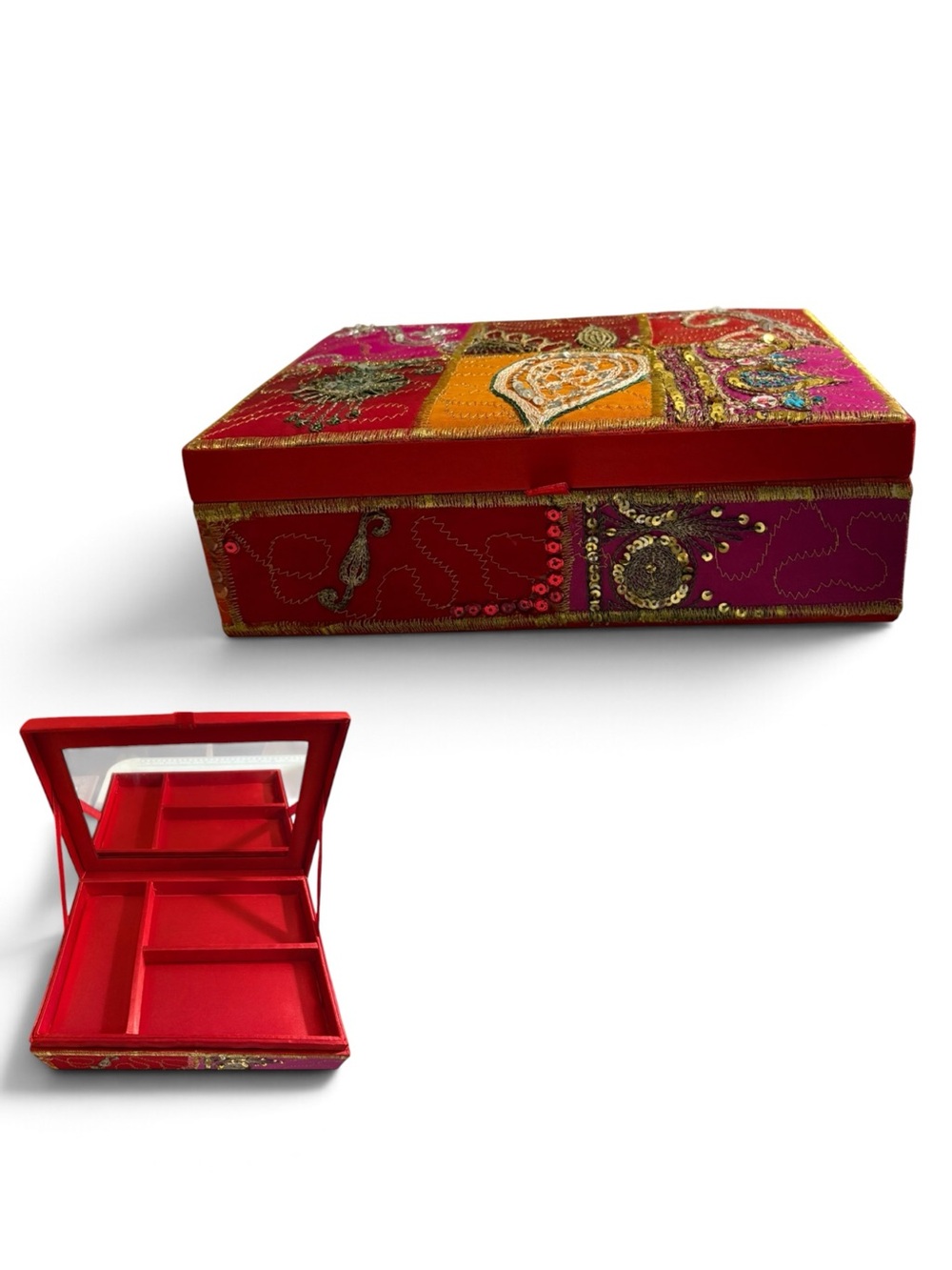 Bohemian Ethnic Beaded Sequined Satin Jewelry Box